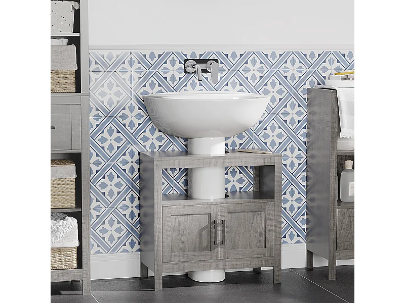 Mobile sottolavabo con armadietto e ripiani in legno grigio