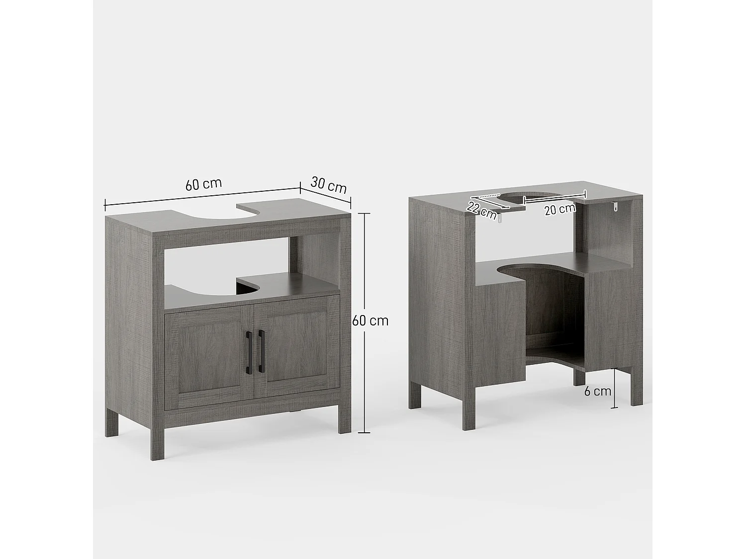 Mobile sottolavabo con armadietto e ripiani in legno grigio