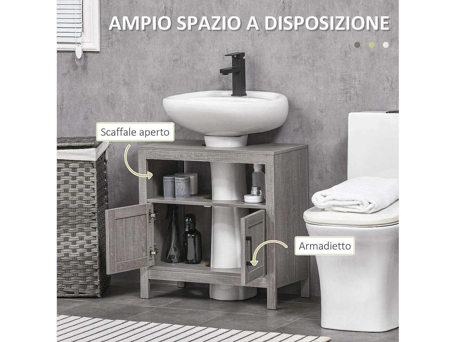 Mobile sottolavabo con armadietto e ripiani in legno grigio