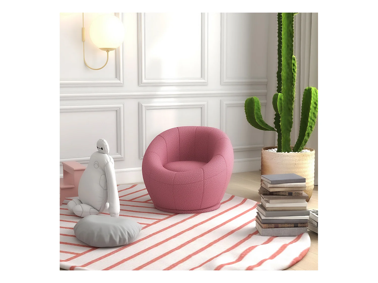 Poltroncina rotonda moderna in peluche rosa