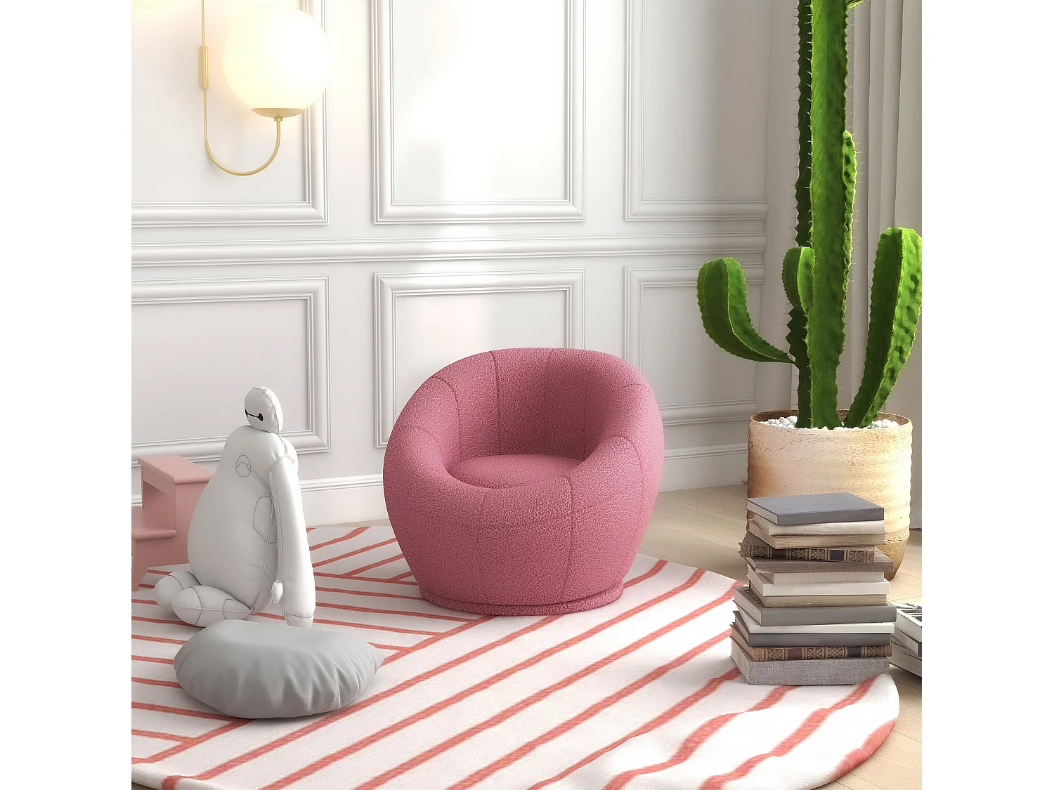 Poltroncina rotonda moderna in peluche rosa