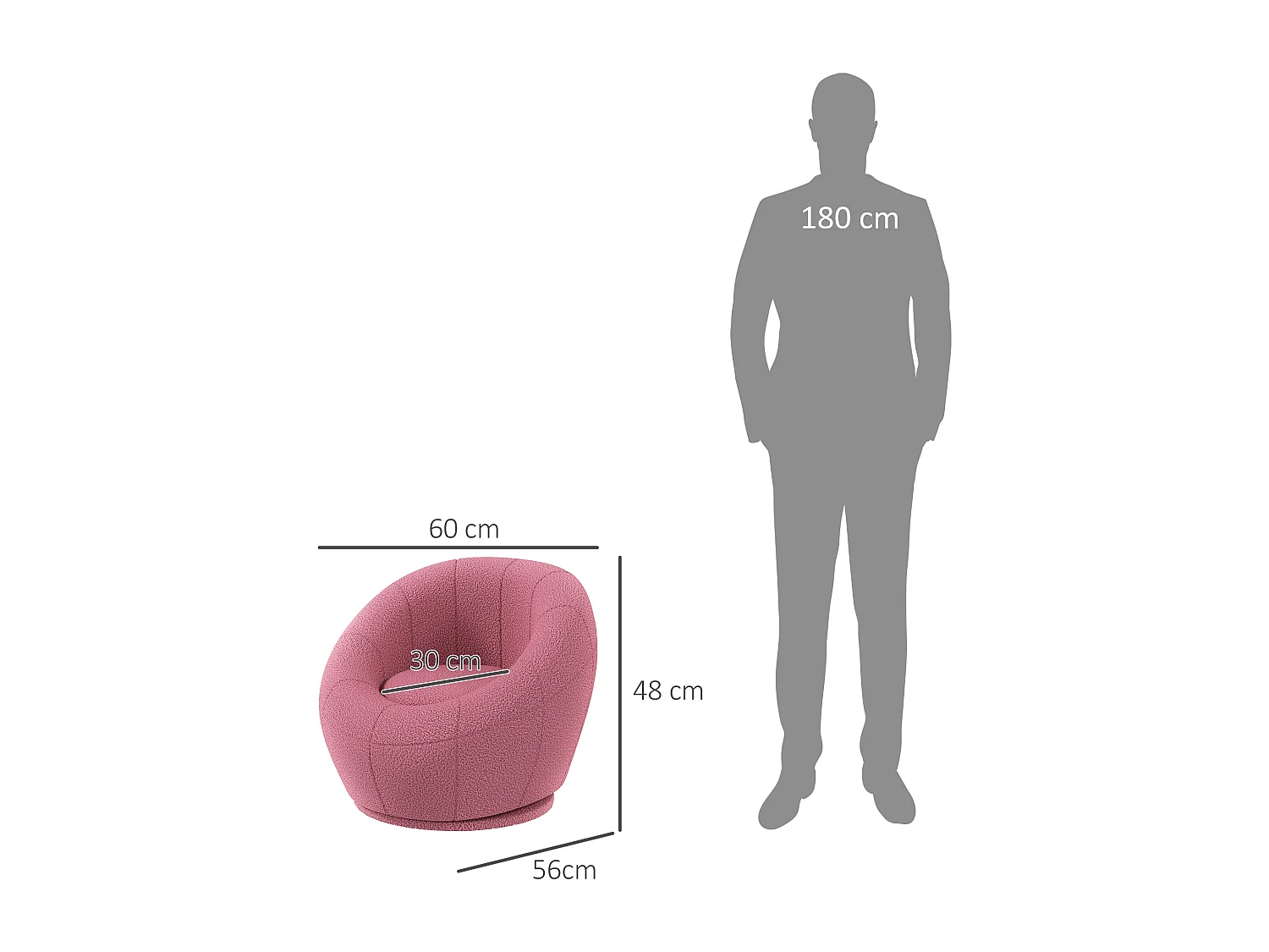 Poltroncina rotonda moderna in peluche rosa