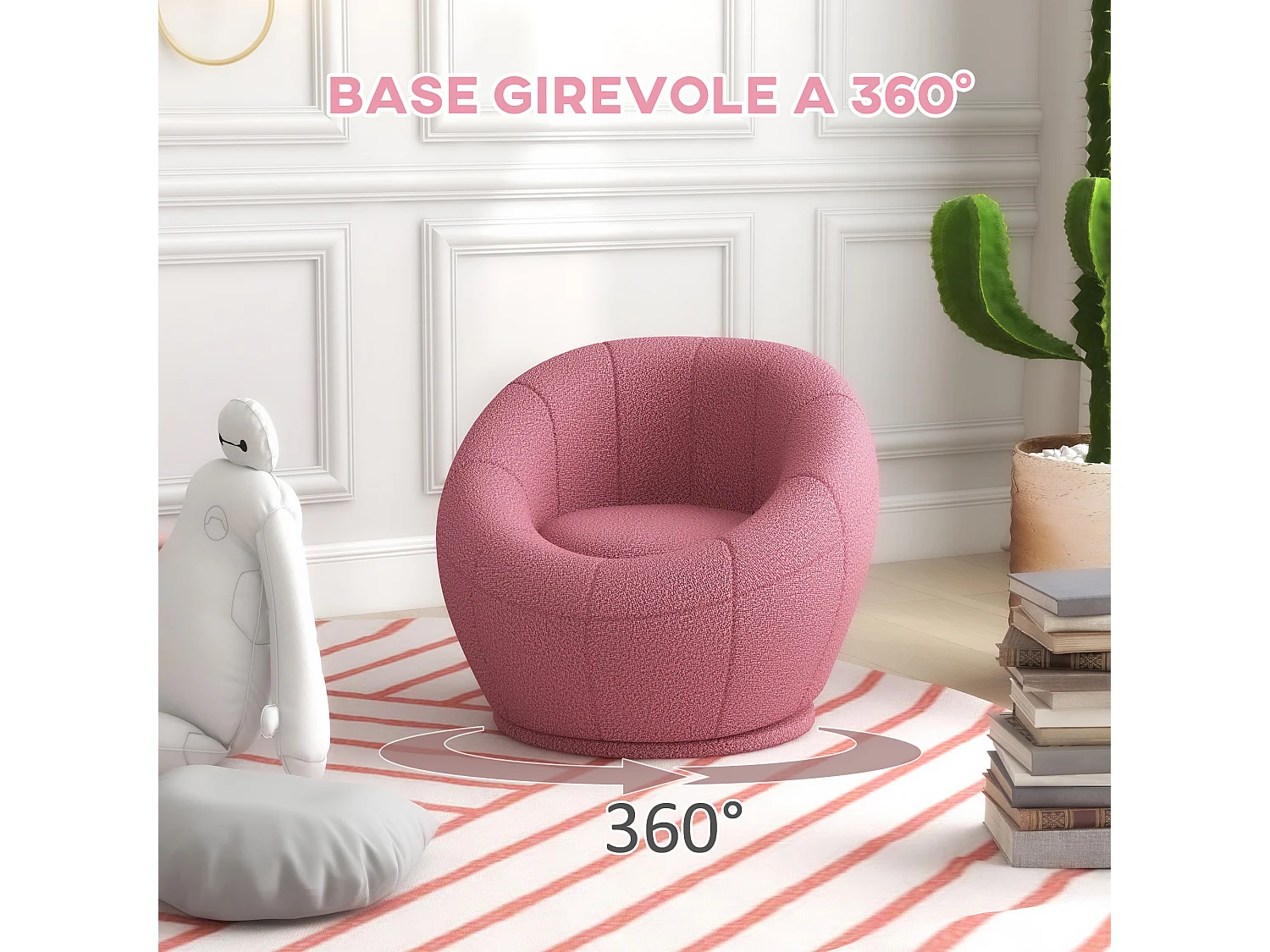 Poltroncina rotonda moderna in peluche rosa