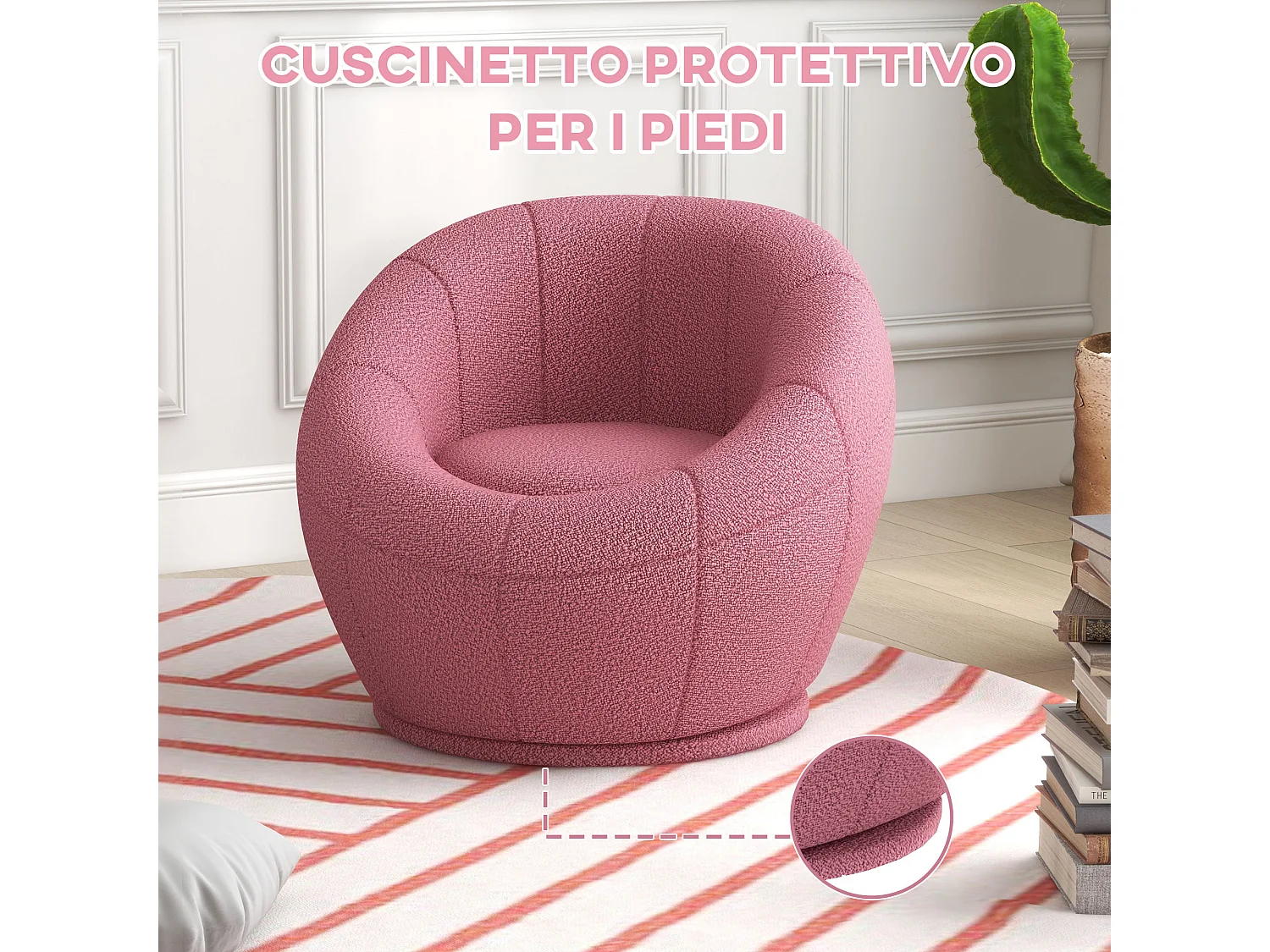 Poltroncina rotonda moderna in peluche rosa