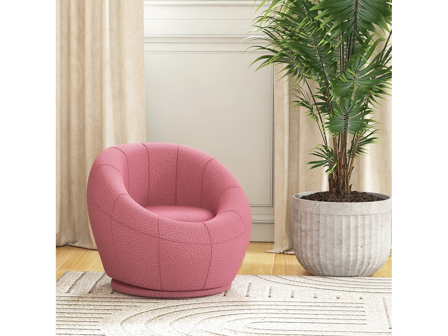 Poltroncina rotonda moderna in peluche rosa