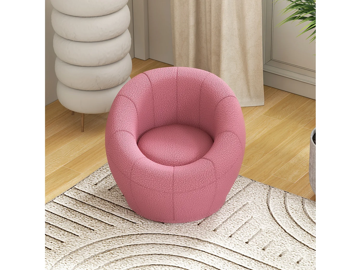 Poltroncina rotonda moderna in peluche rosa