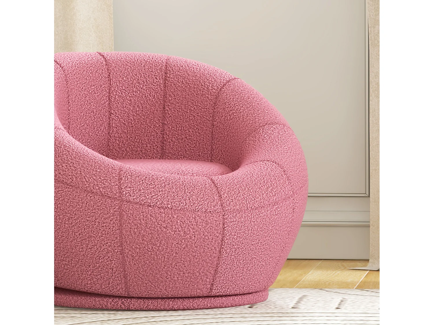 Poltroncina rotonda moderna in peluche rosa