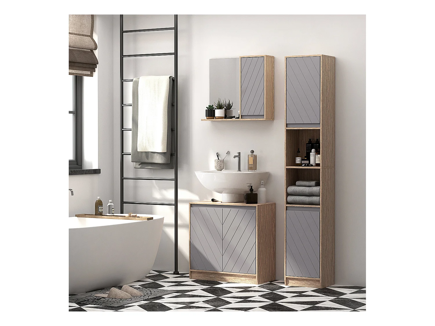 Armadietto sottolavabo con ante e mensole in mdf multicolore