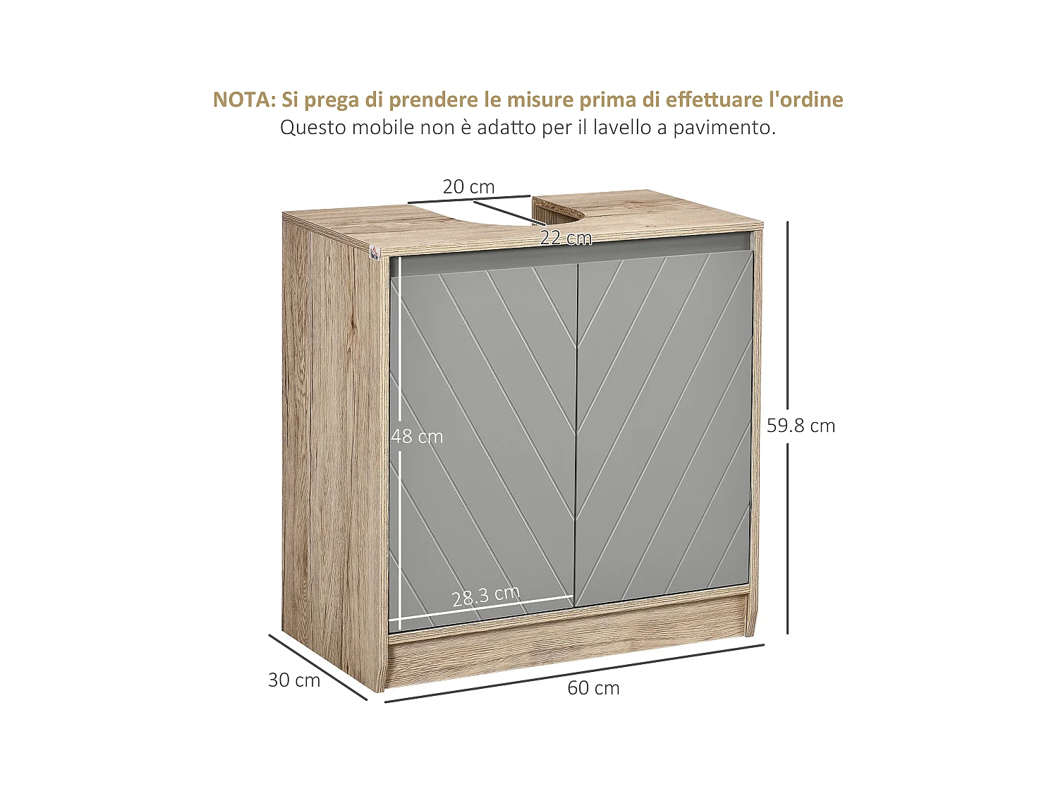 Armadietto sottolavabo con ante e mensole in mdf multicolore