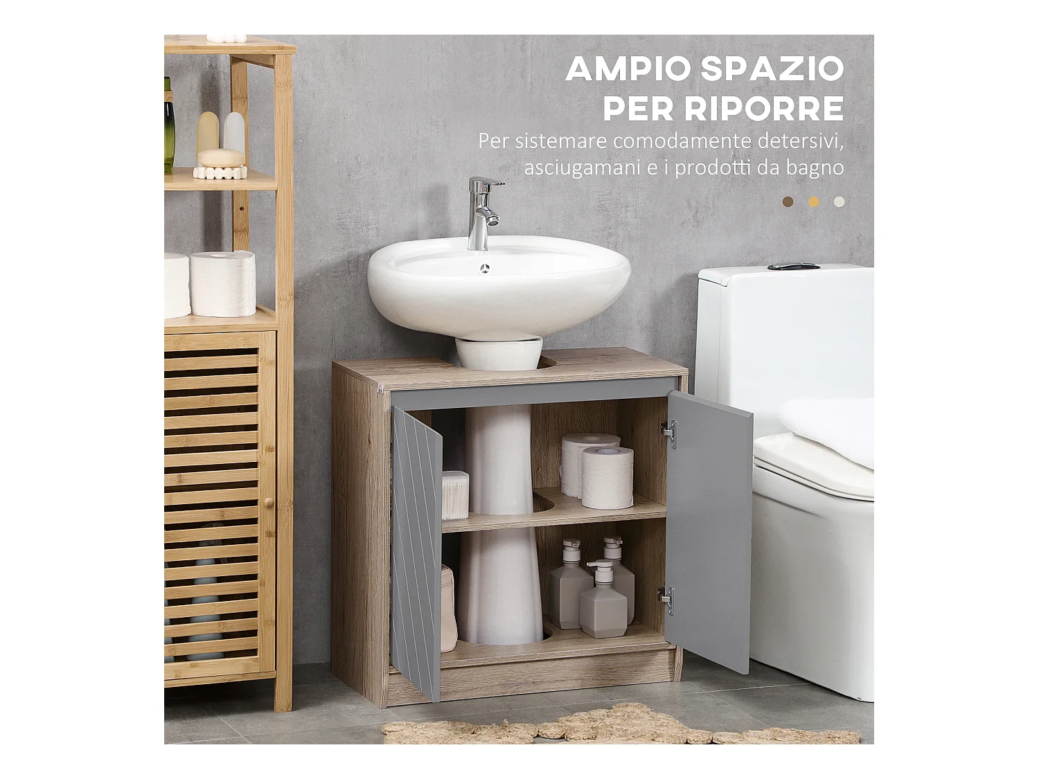 Armadietto sottolavabo con ante e mensole in mdf multicolore