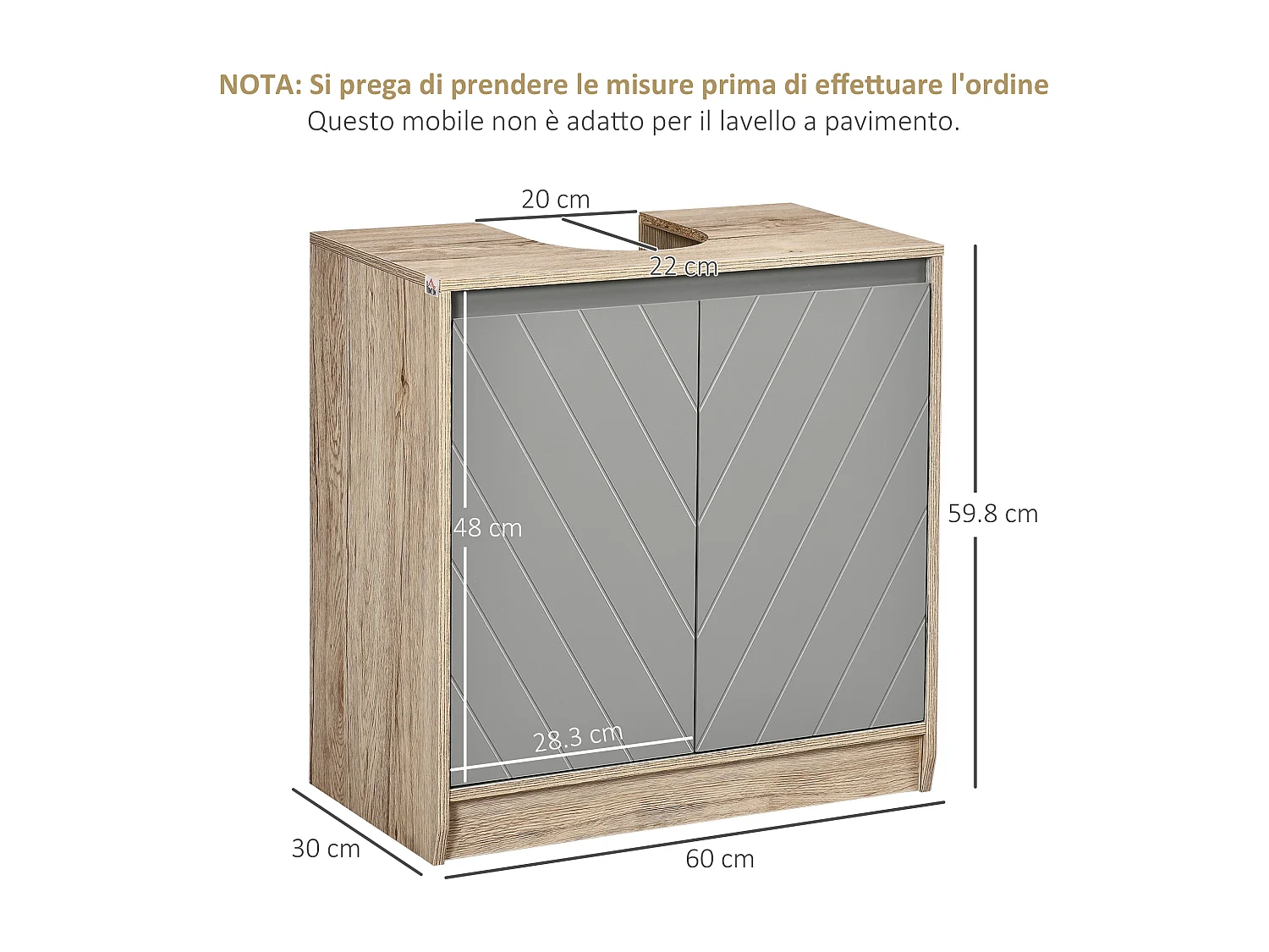 Armadietto sottolavabo con ante e mensole in mdf multicolore