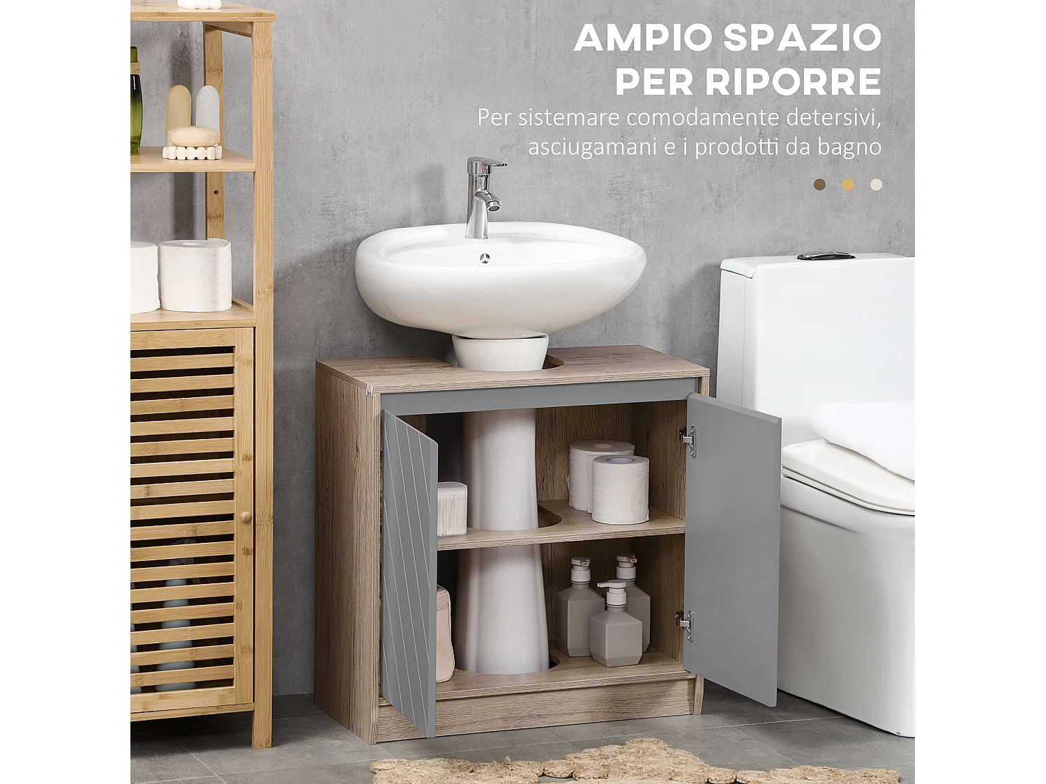 Armadietto sottolavabo con ante e mensole in mdf multicolore