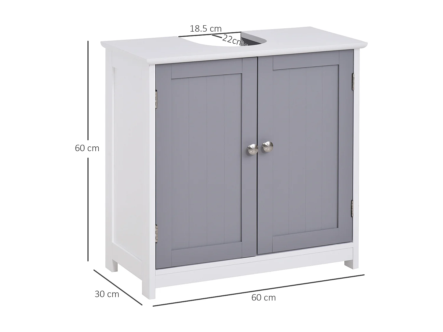 Mobile sotto lavabo bagno 2 ante e mensola in mdf 60x30x60cm