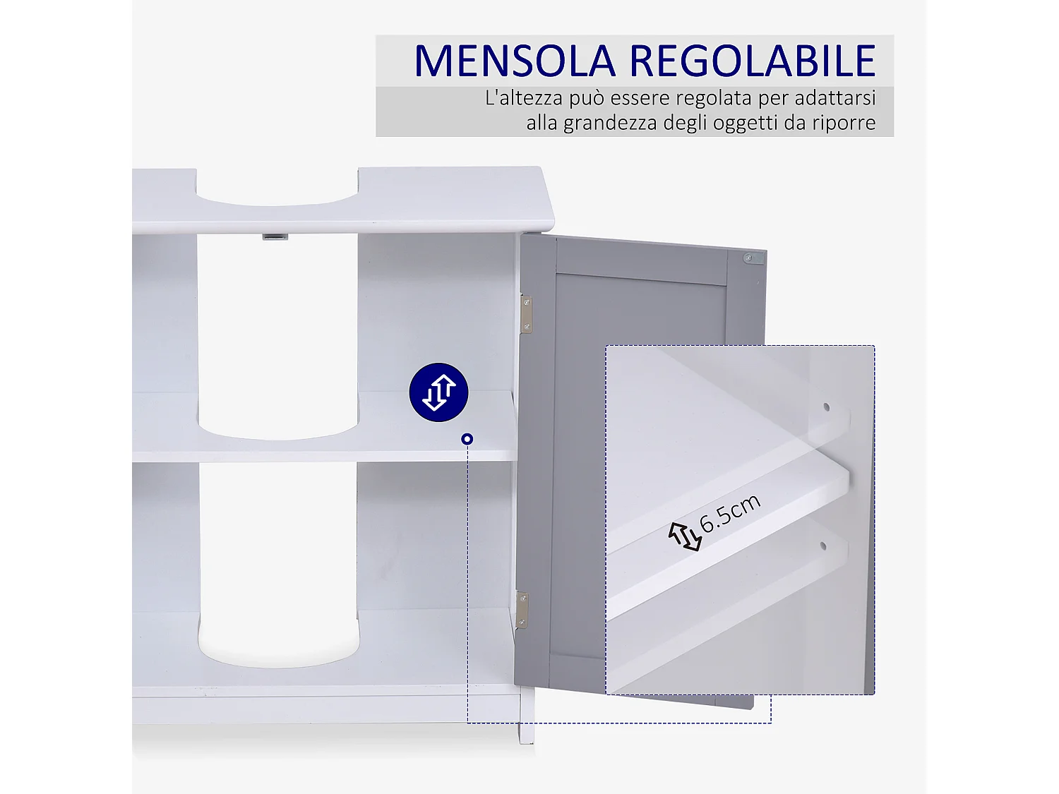 Mobile sotto lavabo bagno 2 ante e mensola in mdf 60x30x60cm