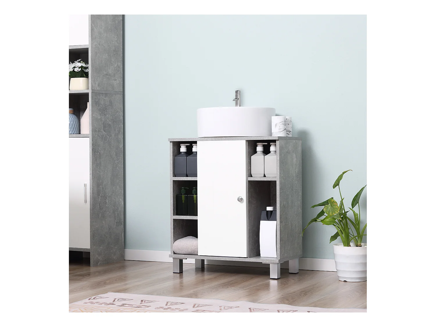 Mobiletto sottolavandino in legno bianco grigio 60x30x68cm