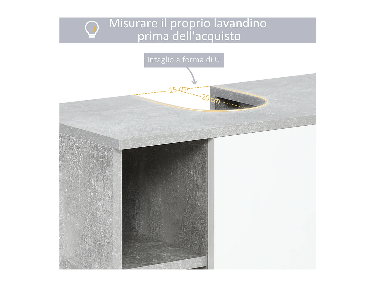 Mobiletto sottolavandino in legno bianco grigio 60x30x68cm