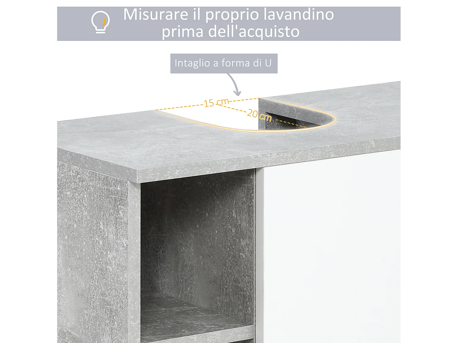 Mobiletto sottolavandino in legno bianco grigio 60x30x68cm