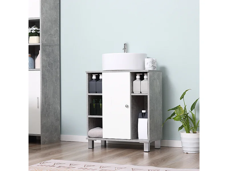 Mobiletto sottolavandino in legno bianco grigio 60x30x68cm