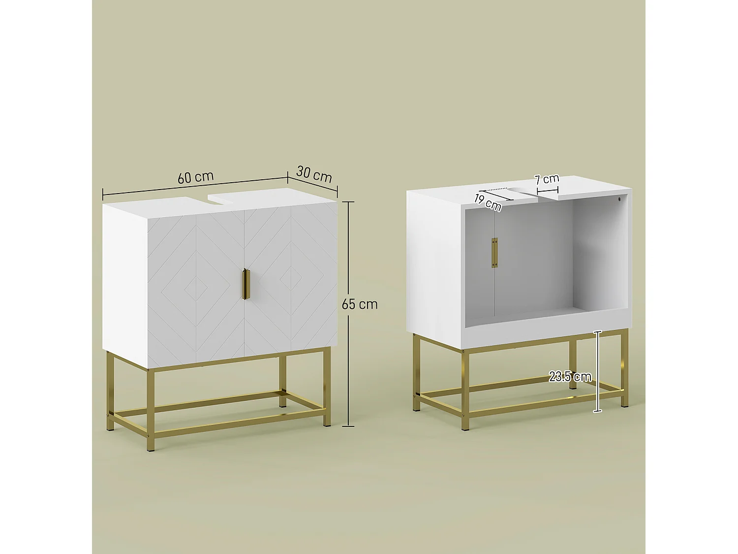 Mobile sottolavabo con armadietto 2 ante in legno e acciaio