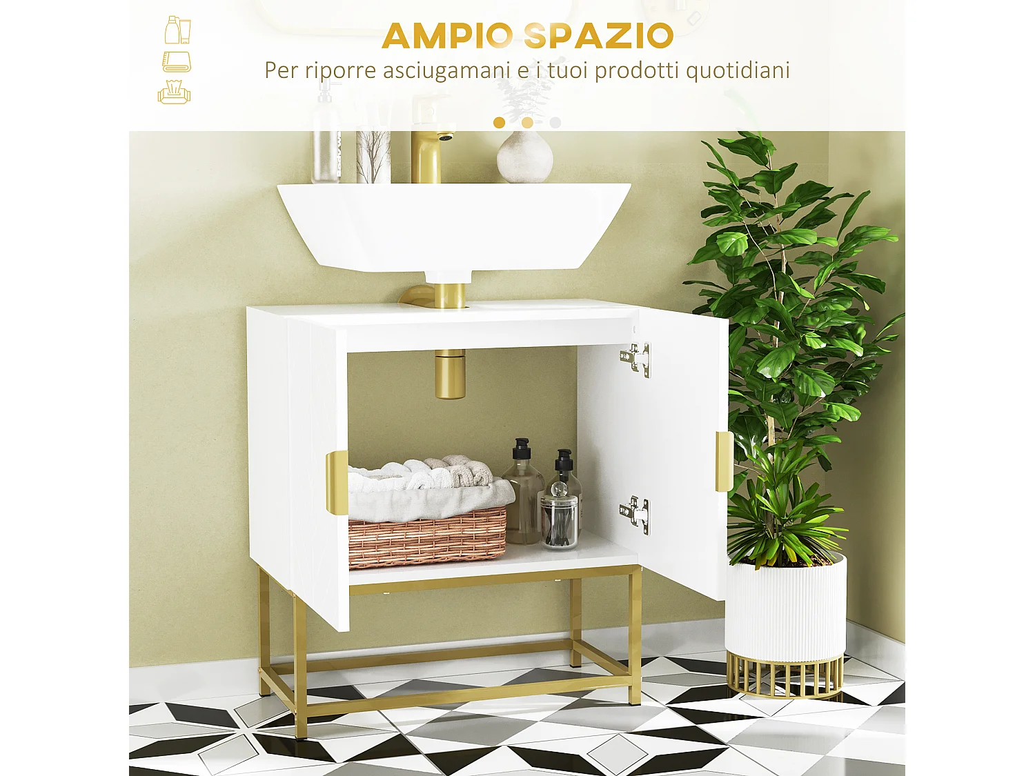 Mobile sottolavabo con armadietto 2 ante in legno e acciaio