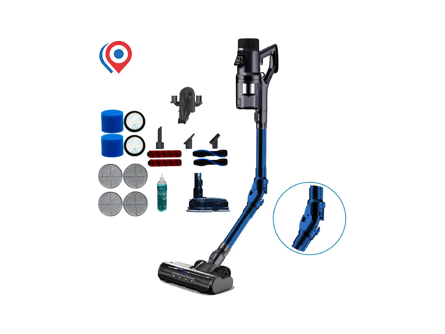 Aspirateur balai sans fil eziclean® Cycloboost FR8 Wash Pro "Fabriqué en france"