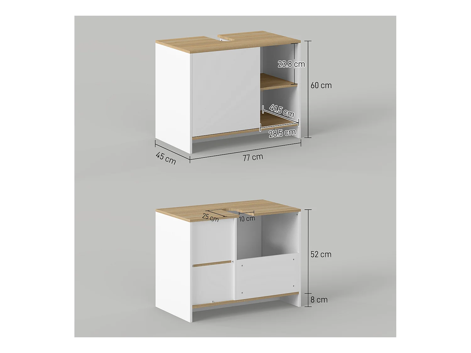 Mobile bagno sottolavabo in legno con armadietto e 2 mensole