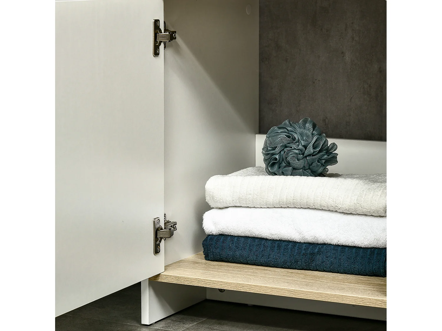 Mobile bagno sottolavabo in legno con armadietto e 2 mensole