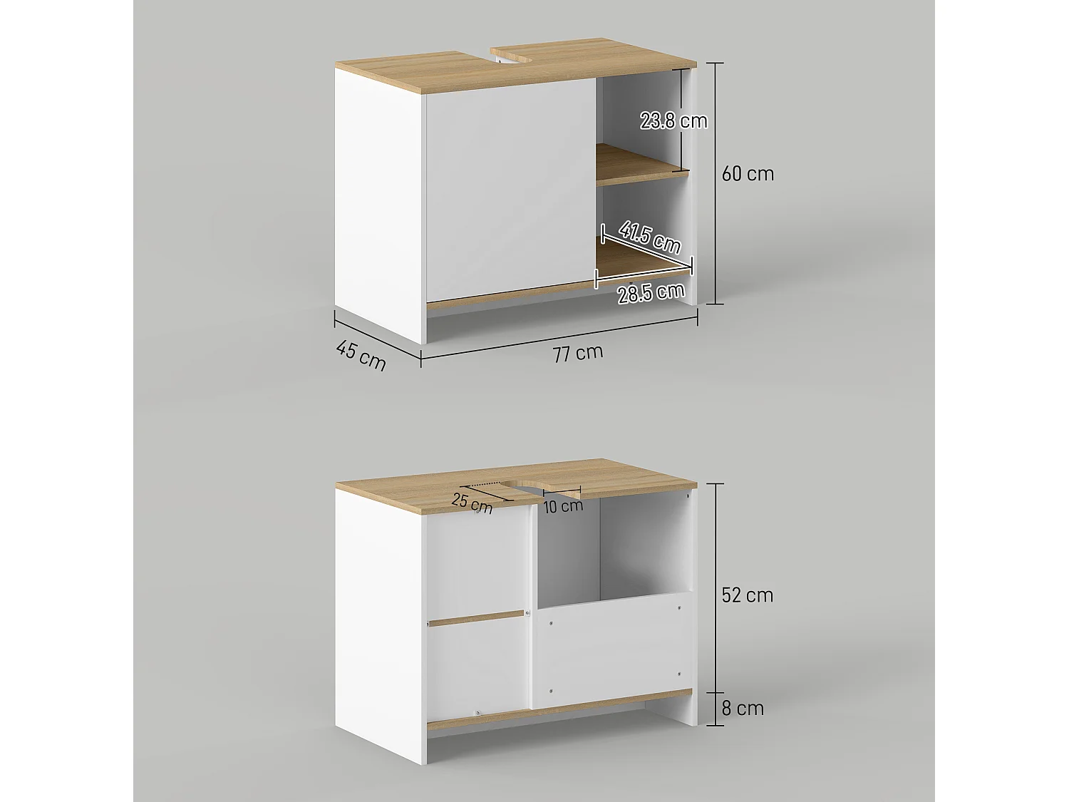 Mobile bagno sottolavabo in legno con armadietto e 2 mensole