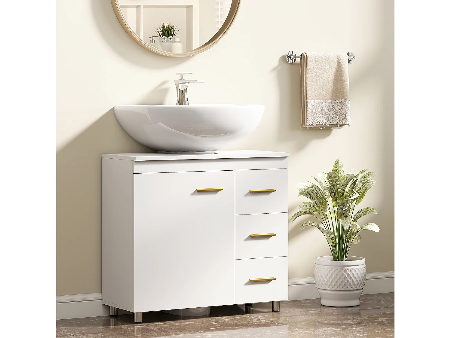 Mobile sottolavabo con armadietto e 3 cassetti con soft close bianco