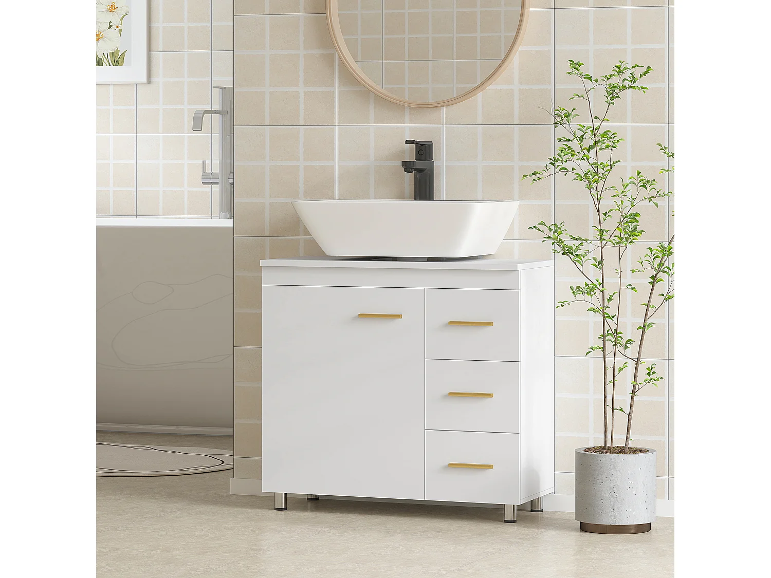 Mobile sottolavabo con armadietto e 3 cassetti con soft close bianco