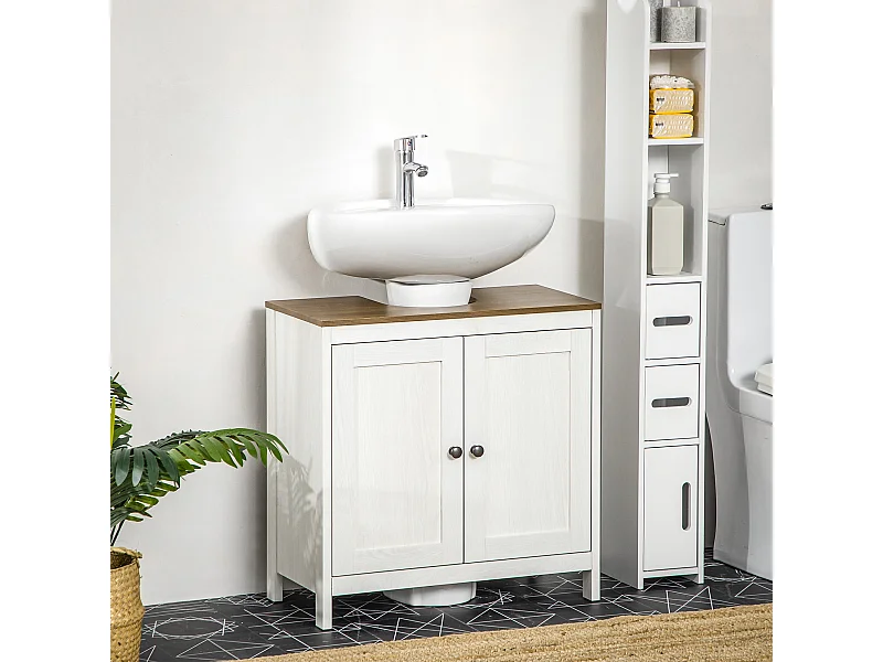 Mobile sotto lavabo bagno con ripiano interno regolabile bianco e noce