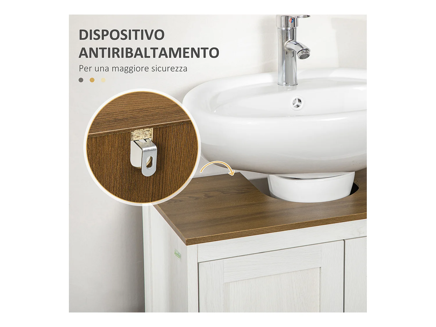 Mobile sotto lavabo bagno con ripiano interno regolabile bianco e noce
