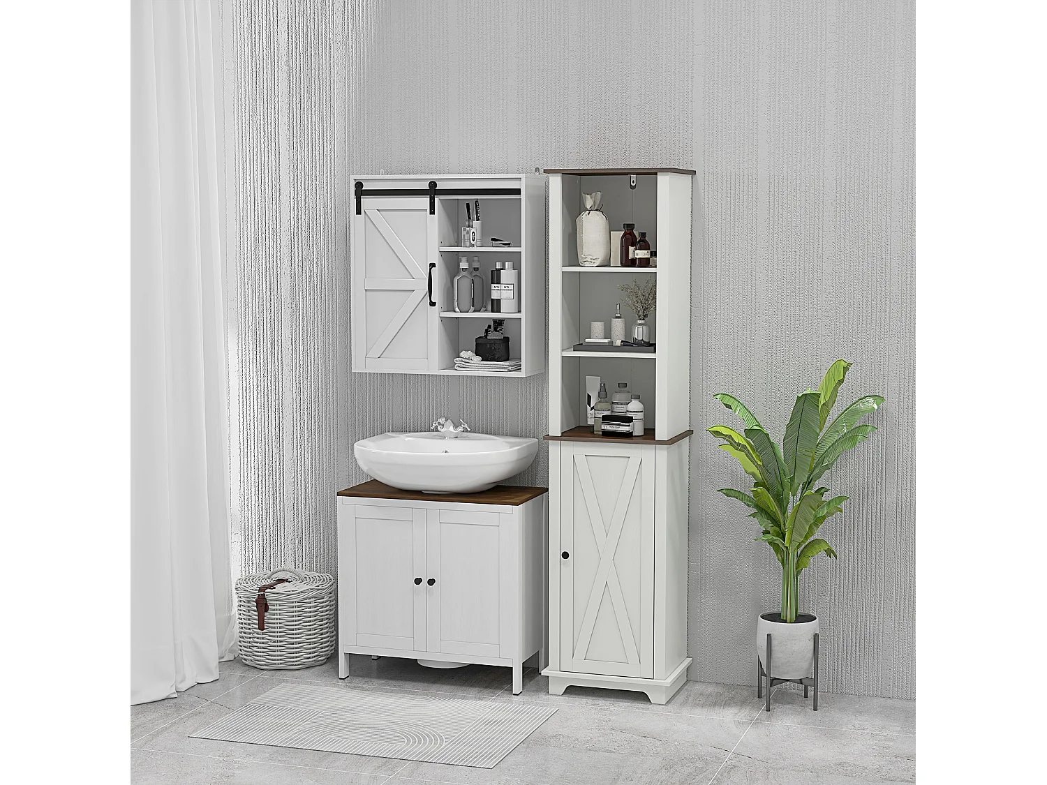 Mobile sotto lavabo bagno con ripiano interno regolabile bianco e noce