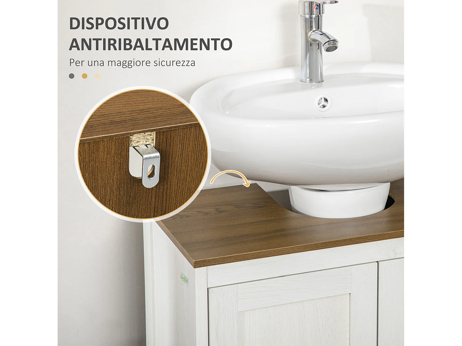 Mobile sotto lavabo bagno con ripiano interno regolabile bianco e noce