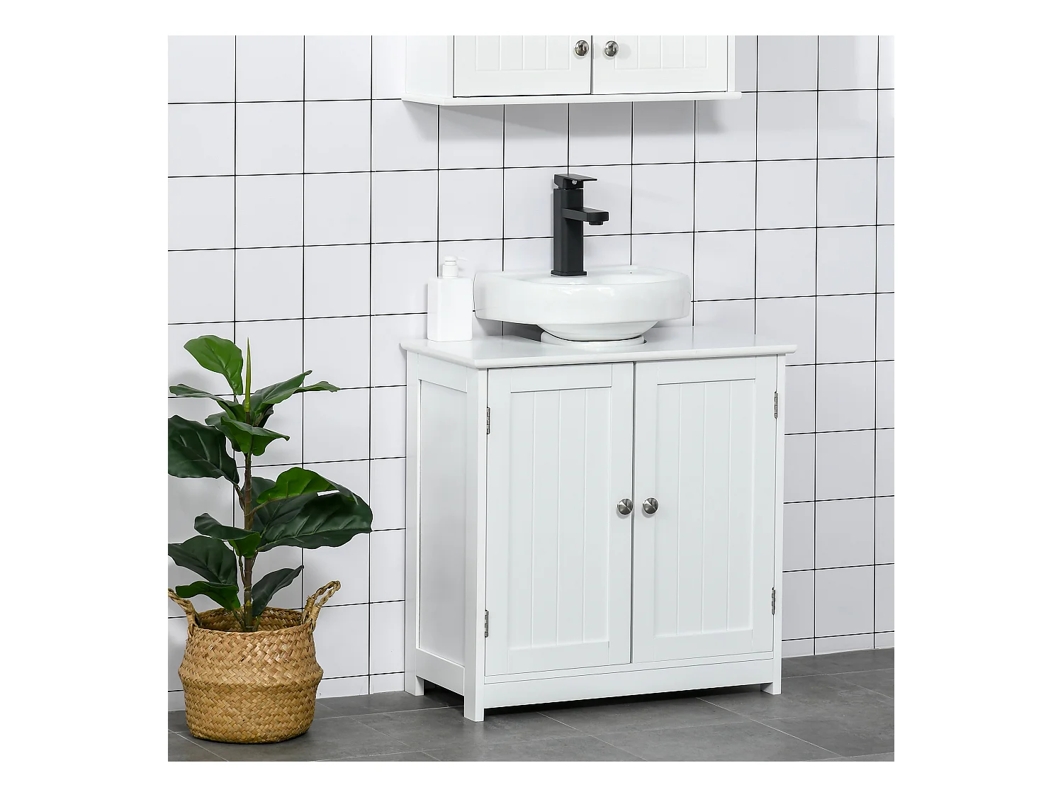 Mobile sottolavabo a 2 ante con ripiano regolabile in legno bianco