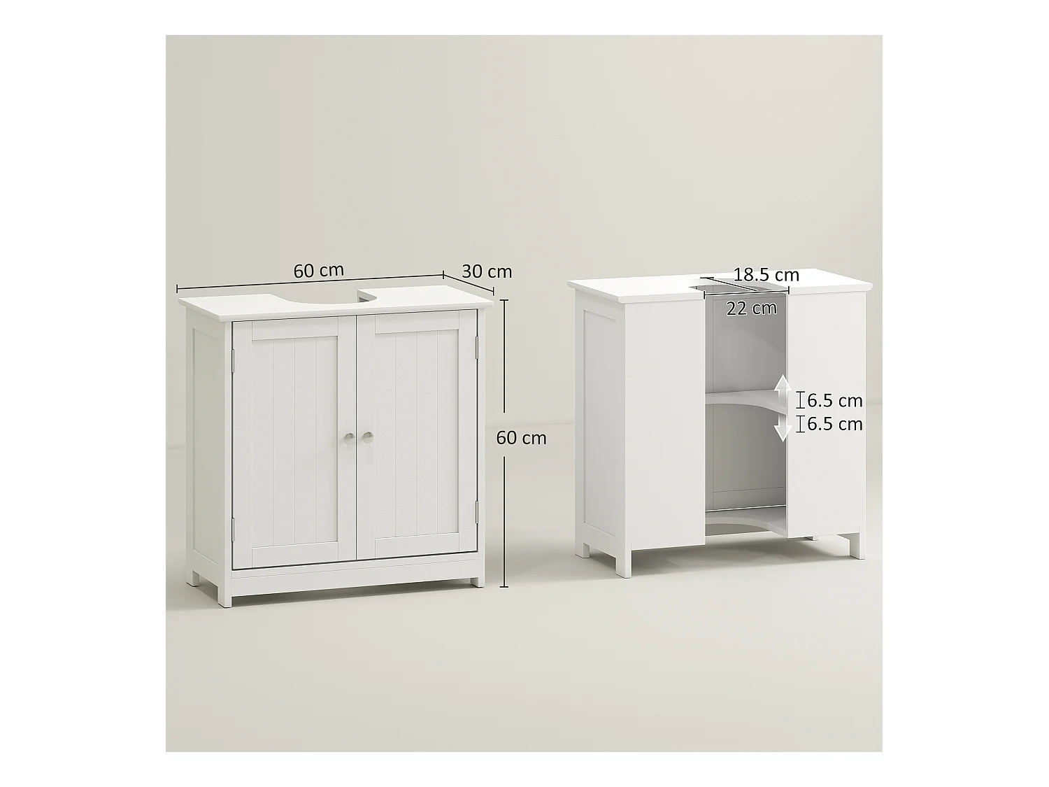 Mobile sottolavabo a 2 ante con ripiano regolabile in legno bianco