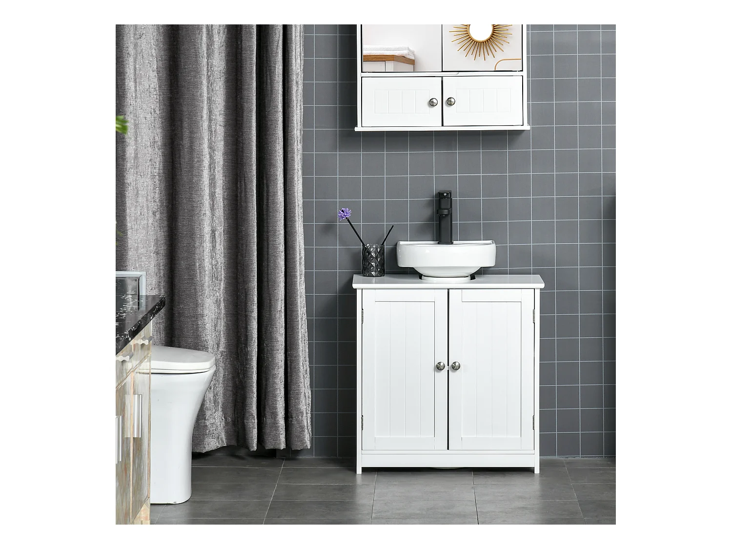 Mobile sottolavabo a 2 ante con ripiano regolabile in legno bianco