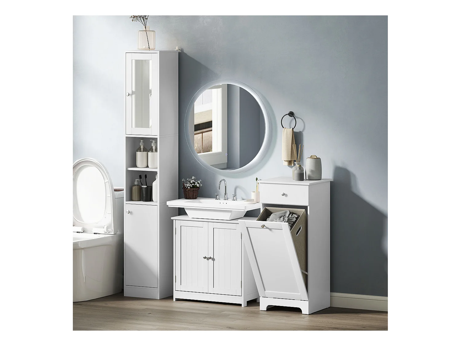 Mobile sottolavabo a 2 ante con ripiano regolabile in legno bianco