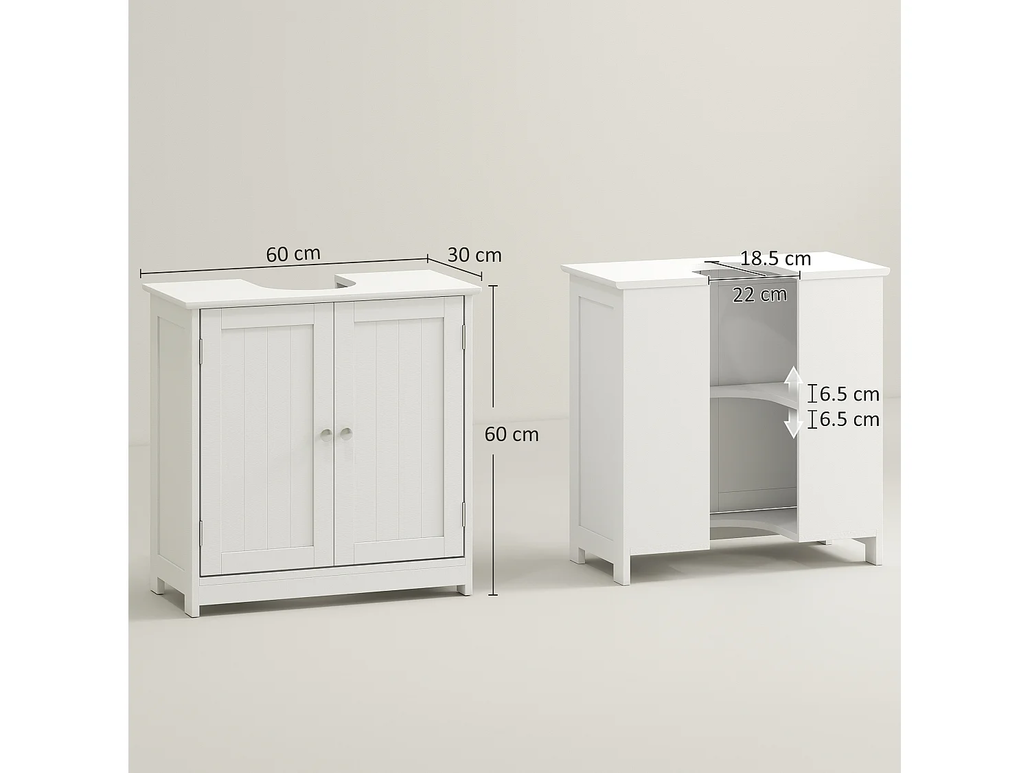 Mobile sottolavabo a 2 ante con ripiano regolabile in legno bianco