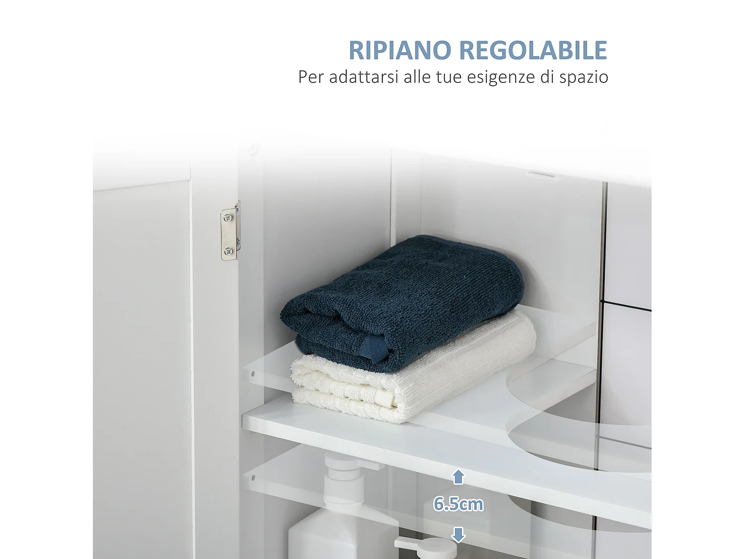 Mobile sottolavabo a 2 ante con ripiano regolabile in legno bianco