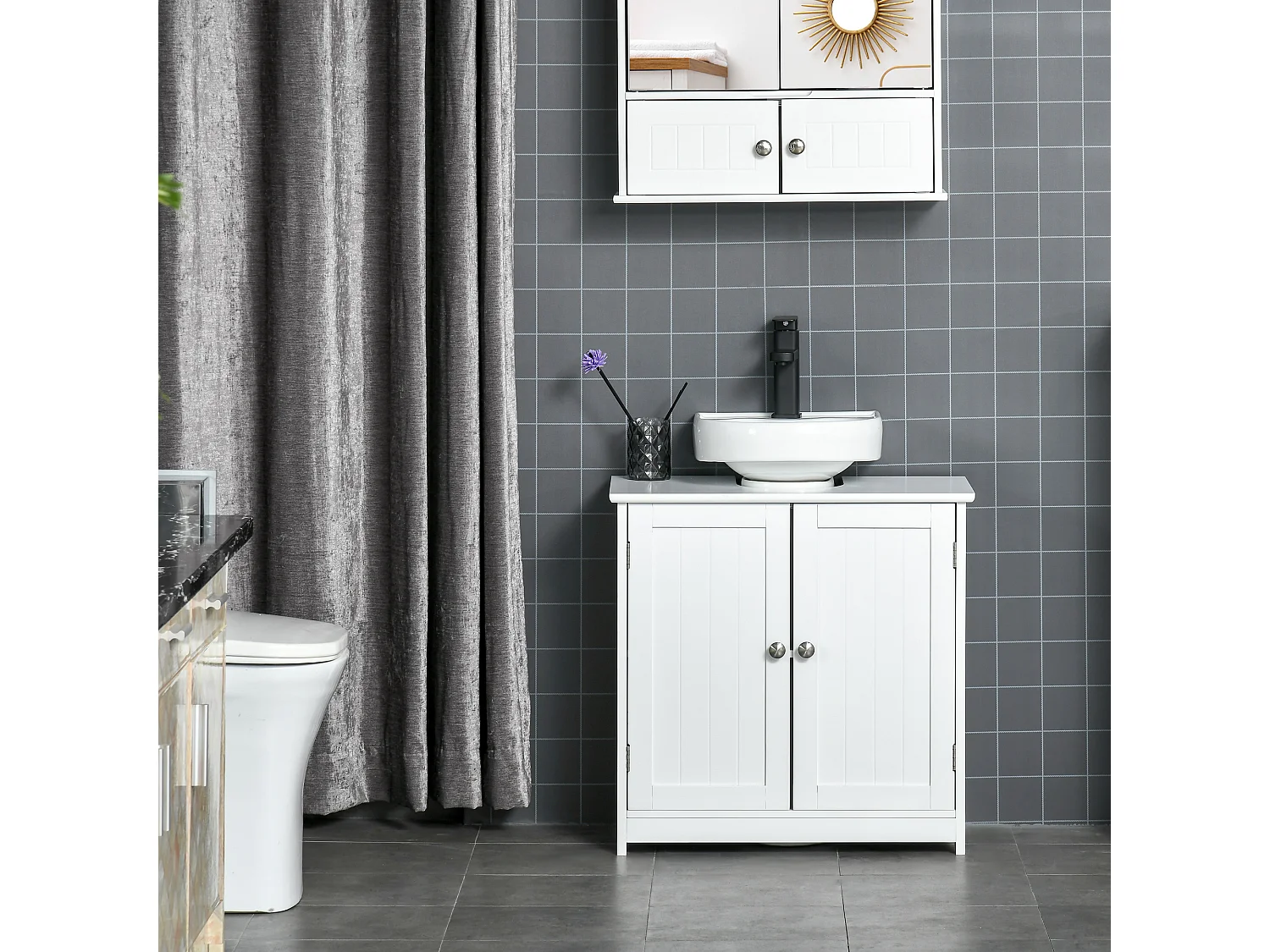 Mobile sottolavabo a 2 ante con ripiano regolabile in legno bianco