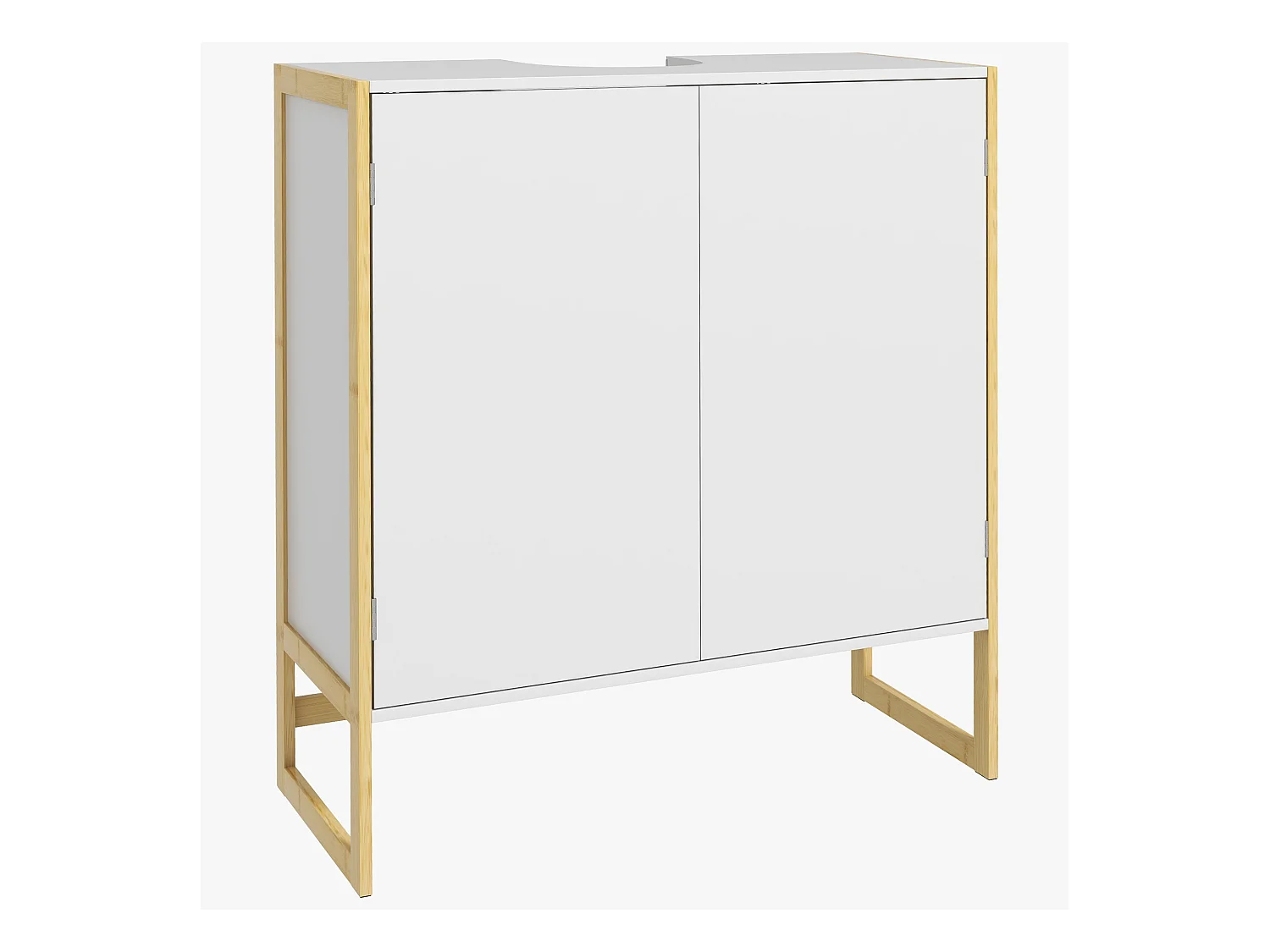 Mobile sottolavabo con 2 ante a pressione in legno bambù e mdf bianco