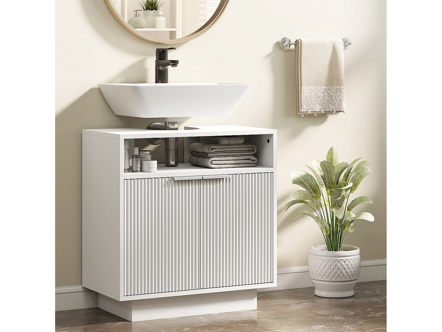Mobile sotto lavabo bagno con ripiano interno regolabile bianco