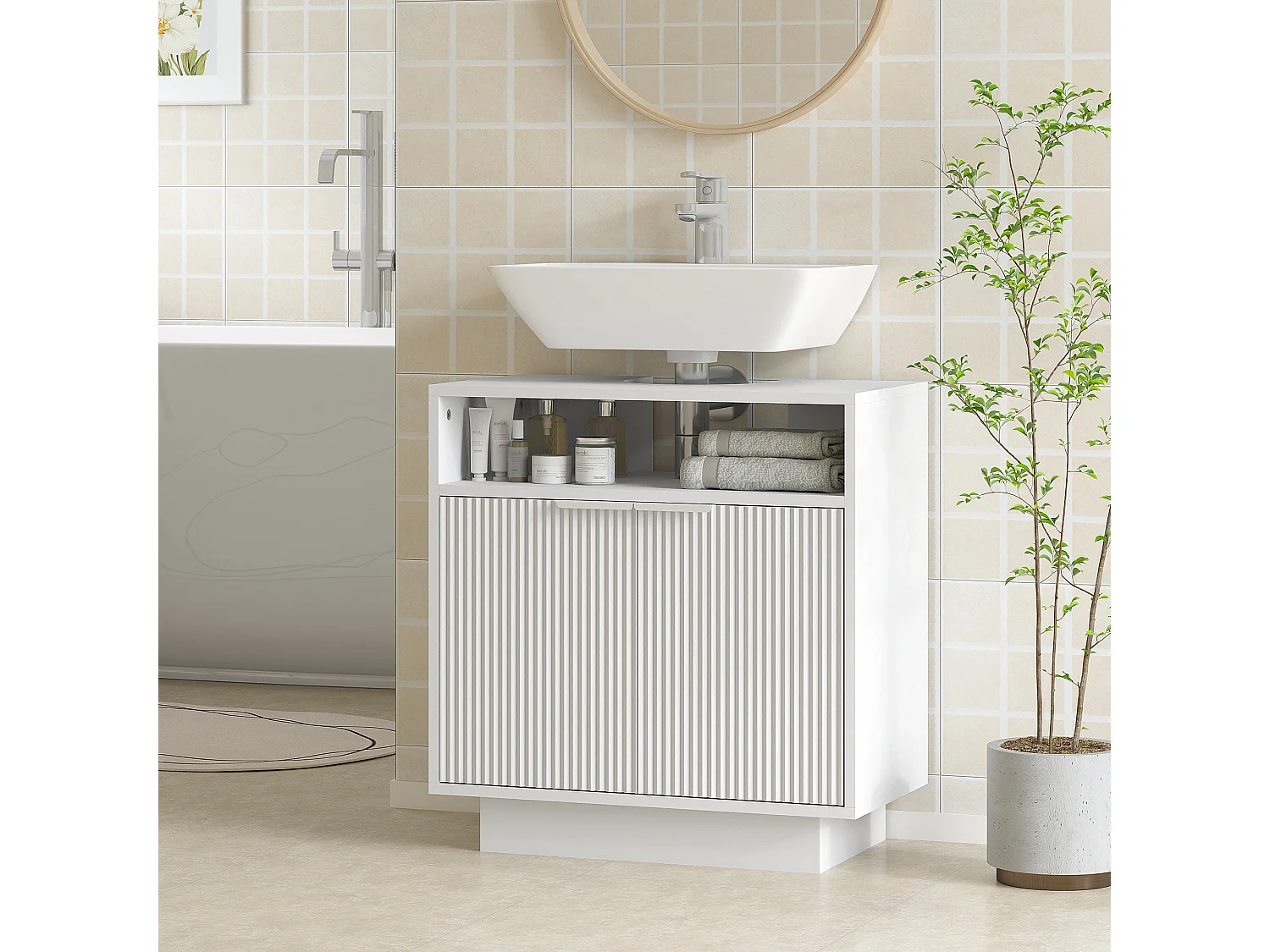 Mobile sotto lavabo bagno con ripiano interno regolabile bianco