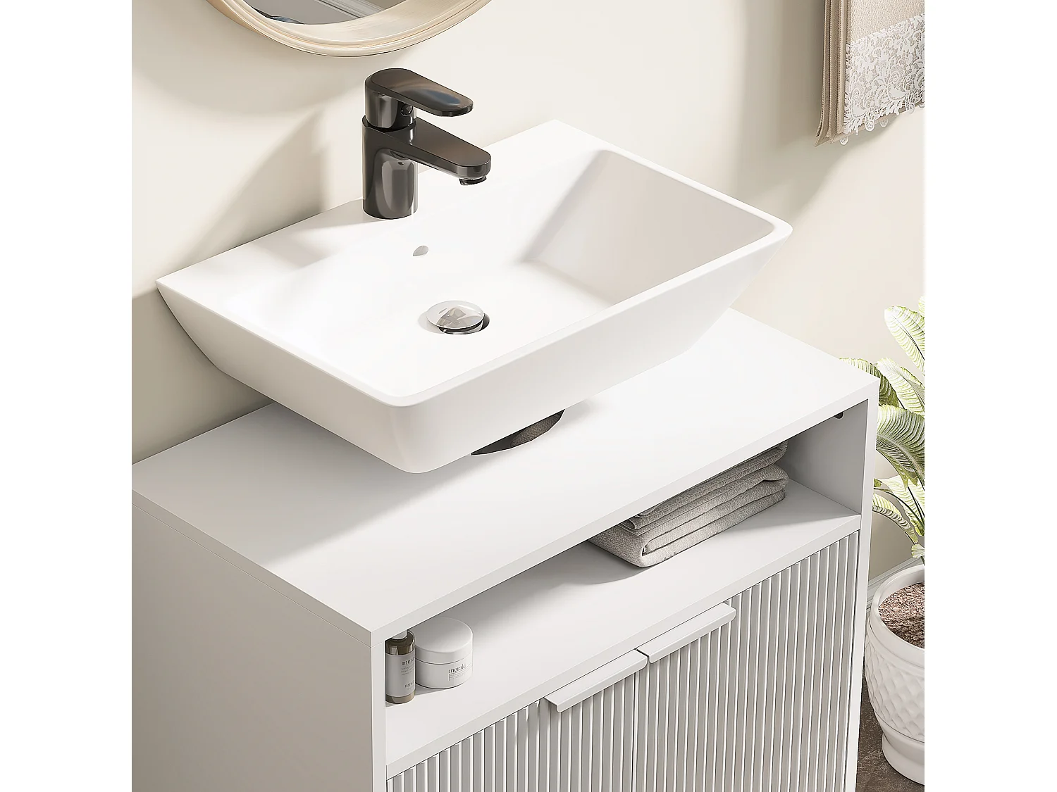 Mobile sotto lavabo bagno con ripiano interno regolabile bianco