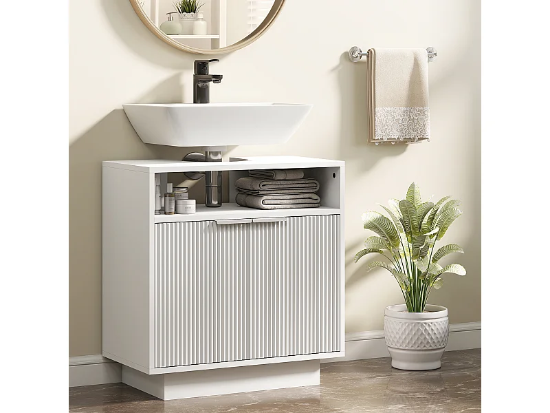 Mobile sotto lavabo bagno con ripiano interno regolabile bianco