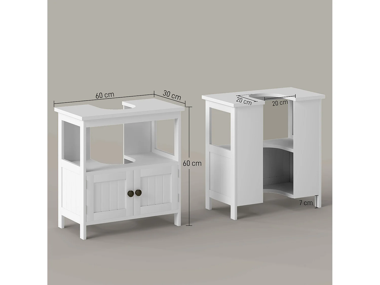 Mobile sottolavabo con ripiano e armadietto 2 ante bianco