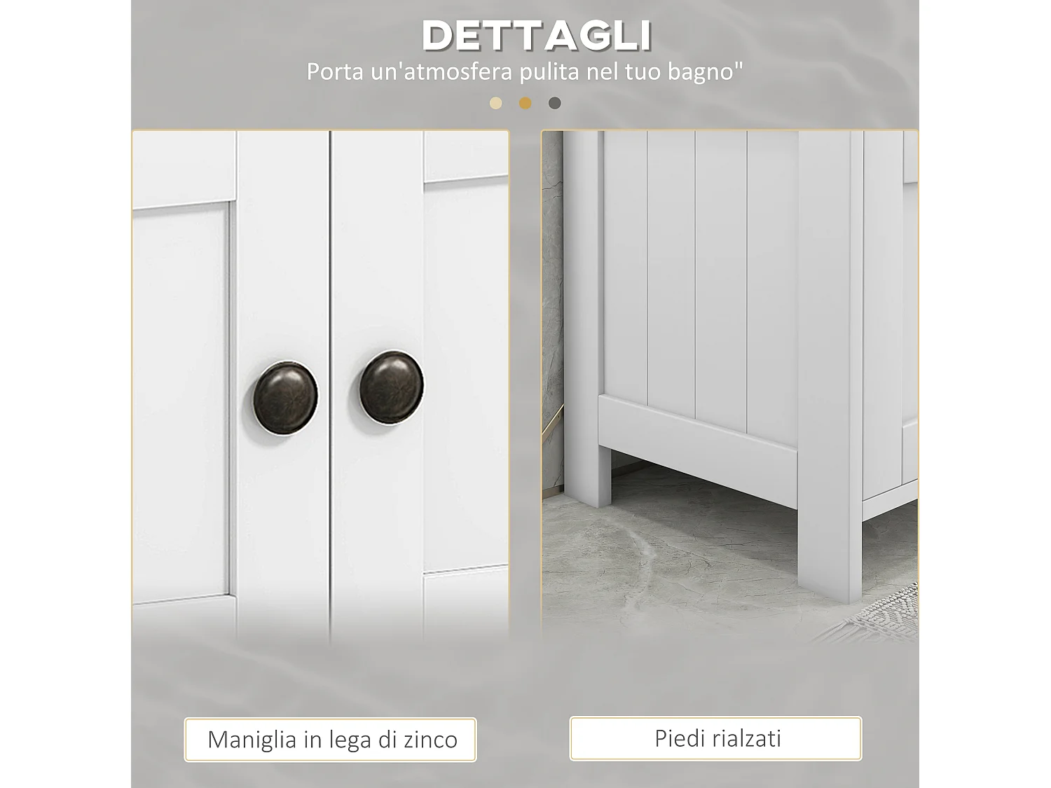 Mobile sottolavabo con ripiano e armadietto 2 ante bianco