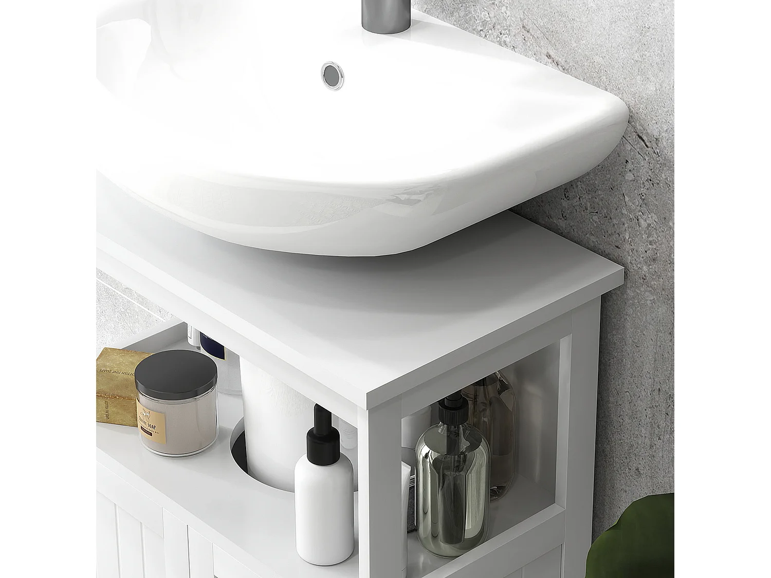 Mobile sottolavabo con ripiano e armadietto 2 ante bianco