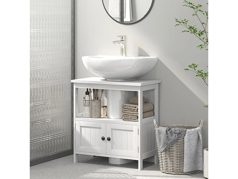 Mobile sottolavabo con ripiano e armadietto 2 ante bianco